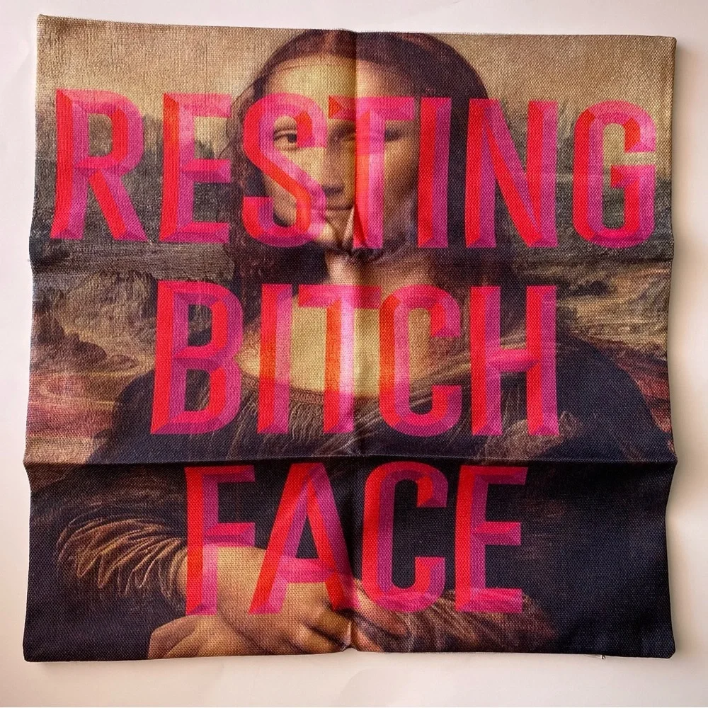 Super funny and on trend resting b***h face, Mona Lisa, art, pillow cover